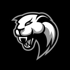 Obraz premium Furious panther sport vector logo concept isolated on black background. Modern professional mascot team badge design. Premium quality wild animal t-shirt tee print illustration.