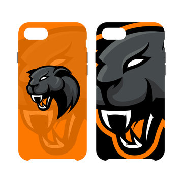 Furious panther sport vector logo concept smart phone case isolated on white background.
Premium quality wild animal artwork cell phone cover illustration.