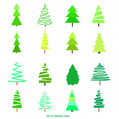 Geometric art. Green christmas trees. Winter holiday symbols, set isolated. Eco style