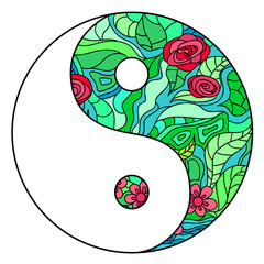 Yin and Yang. Zentangle. Hand drawn mandala on isolation background. Design for spiritual relaxation for adults. Line art creation. Zen art