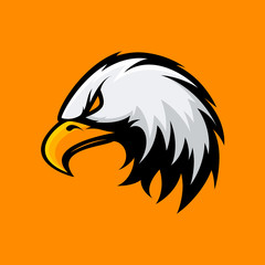 Furious eagle head sport vector logo concept isolated on orange background. Modern angry predator professional team badge design.
Premium quality wild bird mascot t-shirt tee print illustration.