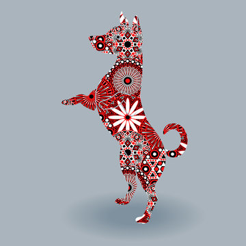 Standing Dog with stylized flowers over grey