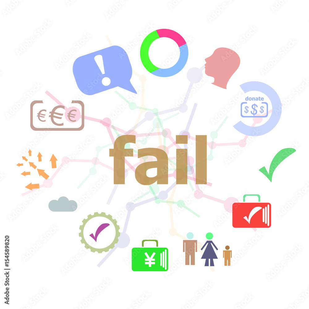Poster text fail. finance concept . set of line icons and word typography on background