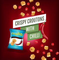 Vector realistic illustration of croutons with chilli.