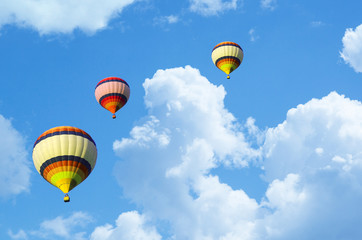 Hot air balloon flying in a sky