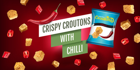 Vector realistic illustration of croutons with chilli.