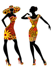 Beautiful two women in short dresses with flowers