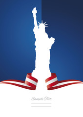 4th July Statue of Liberty USA ribbon blue background