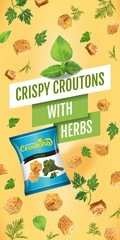Vector realistic illustration of croutons with herbs.