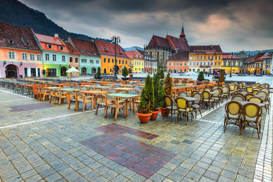 Wonderful city center with Council Square in Brasov, Transylvania, Romania