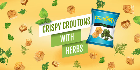 Vector realistic illustration of croutons with herbs.