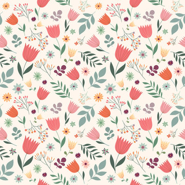 Decorative seamless pattern with flowers, vector design