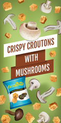 Vector realistic illustration of croutons with mushrooms.