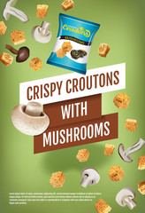 Vector realistic illustration of croutons with mushrooms.