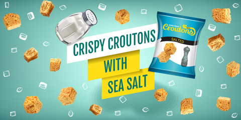 Vector realistic illustration of croutons with sea salt.