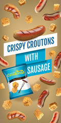 Vector realistic illustration of croutons with sausage.