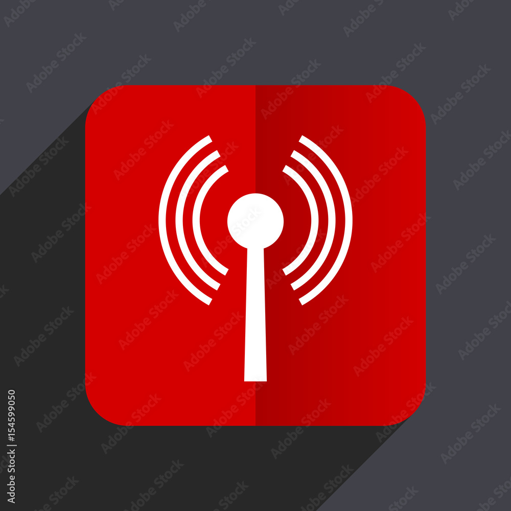 Poster Wifi flat design white and red vector web icon on gray background with shadow in eps10.