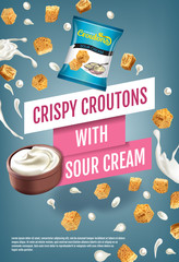 Vector realistic illustration of croutons with sour cream.