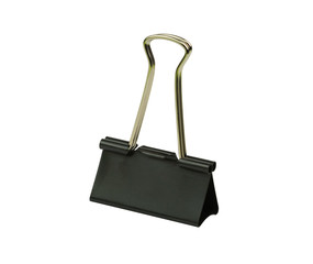Black, metal binder clip isolated on white background