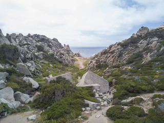 Aerial view of the amazing turquoise beach. .Emerald Coast in Sardinia Island, is one of the most beautiful and famous coasts in the world