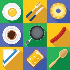 Breakfast Icon Set with Fresh Food in a Flat Design