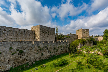 Picturesque walls of the Rhodes old town, close to the Freedom Gate and St Paul's Gate, Rhodes island, Greece