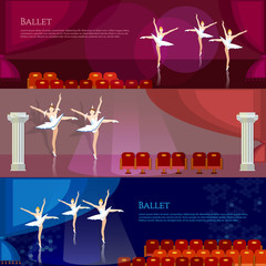 Ballet banners ballerinas ballet dancing on theater stage vector © Matrioshka