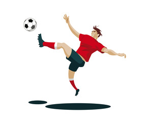 Fototapeta na wymiar Soccer Player Kicking Ball. Vector Illustration