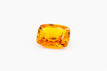 Topas on white background, Yellow topas, Yellow gems, Gem, yellow jewel on the white background