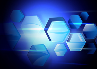 Blue abstract hexagons shape technology digital hi tech concept background. Space for your text