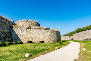 Fototapeta na wymiar Post of Italy (Del Carretto Bastion), one of the sections of the Rhodes old town walls, Rhodes island, Greece