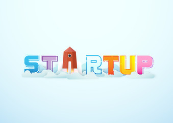 Business startup word lettering typography. Successful launch of startup