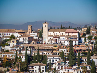 Saint Nicolas balcony seen from Alhambra, Granada, Spain