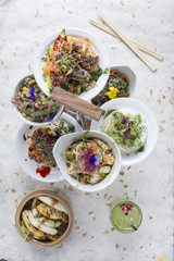 Overhead Shot of Various Meals on Tiered Plate Server