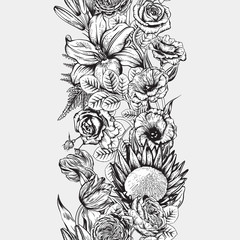 Seamless border. Bouquet of flowers. Vector illustration.