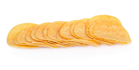 crispy potato chips isolated on white background