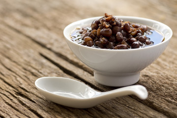 a bowl of adzuki or azuki bean broth in natural light