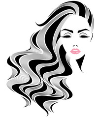 women long hair style icon, logo women face on white background