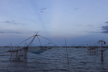 Fototapeta premium Thai style fishing trap in Pak Pra Village at Phatthalung province Thailand