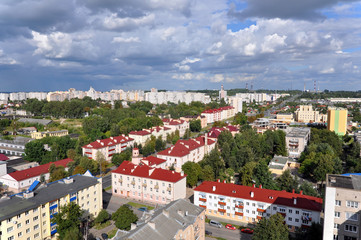 Grodno Panorama. Red roofs of the city against the cloudy sky. Belarus.