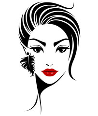 women short hair style icon, logo women face on white background