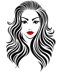 women long hair style icon, logo women face on white background
