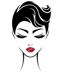 women short hair style icon, logo women face on white background