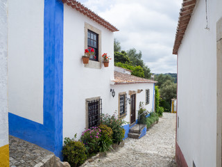 charming streets of old town Obidos in Portugal, artistic picture