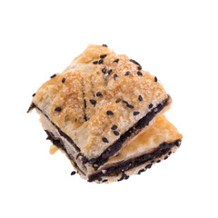 Crispy chocolate pie isolated on white background