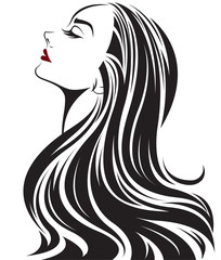women long hair style icon, logo women face on white background