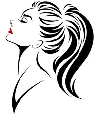 women pony tail hair style icon, logo women face on white background