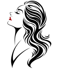 women long hair style icon, logo women face on white background