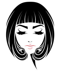 women short hair style icon, logo women face on white background