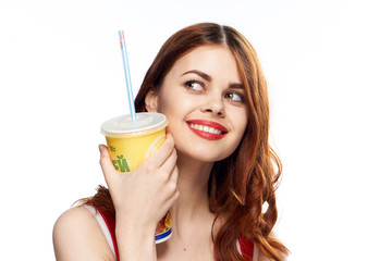 beautiful woman, smile, juice, lemonade